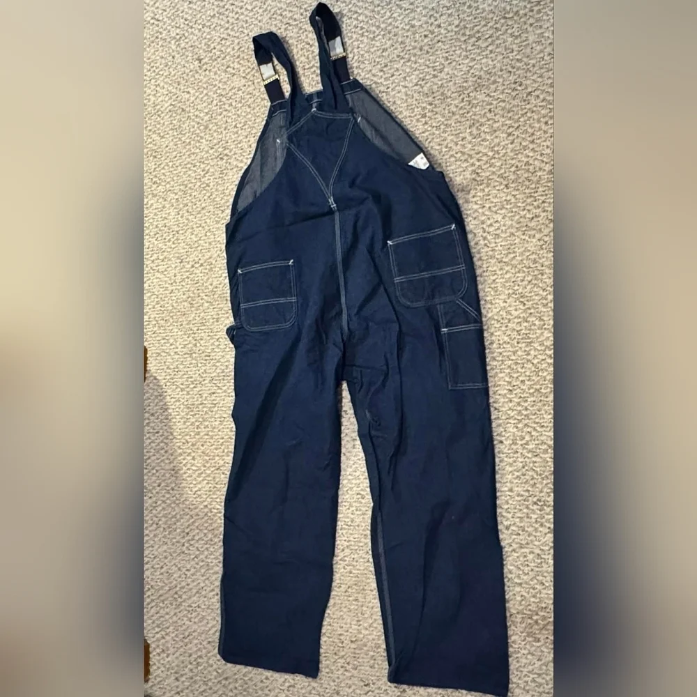 Carhartt Men's 52x32 Dark Blue Wash Denim Carpenter Pocket Overalls Workwear EUC